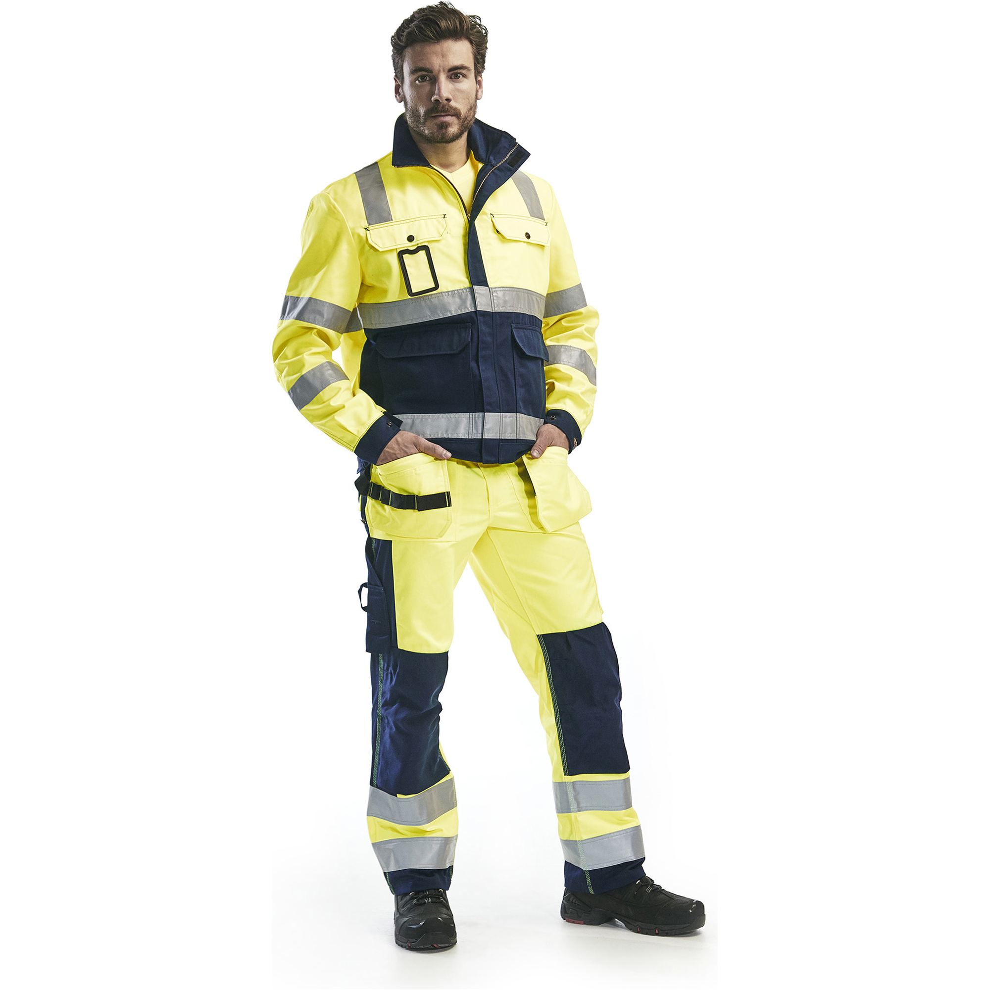 Blaklader High Vis Work Trousers, Yellow/Navy Blue (5)