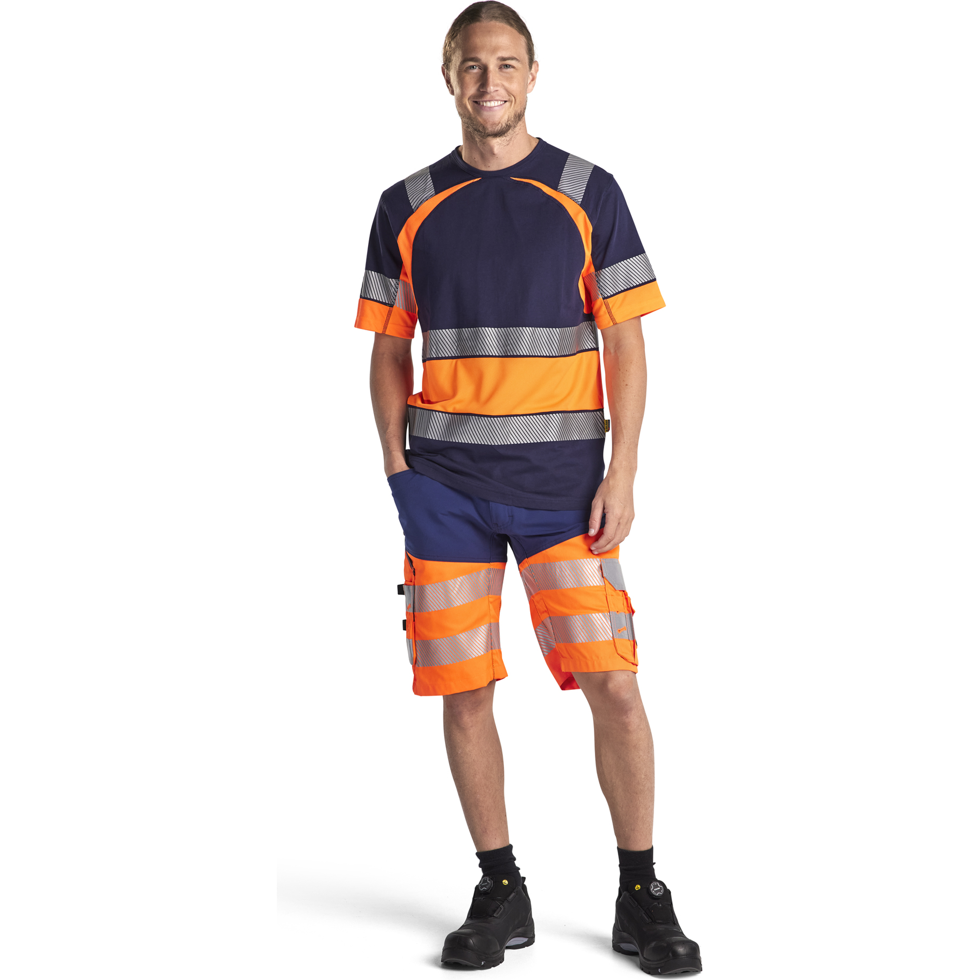 Blaklader High Vis Stretch Shorts, Navy Blue/Orange (5)