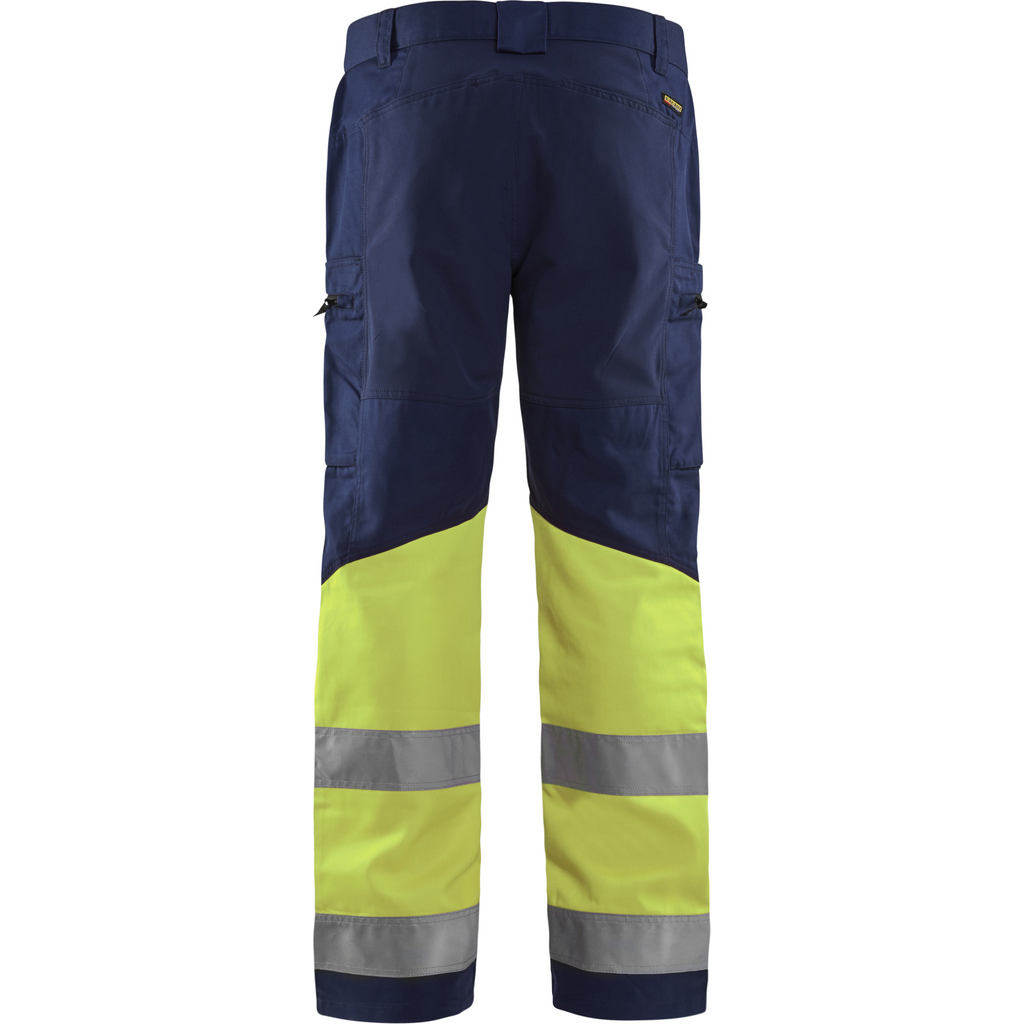 Blaklader High Vis Stretch Work Trousers, Navy Blue/ Yellow (4)