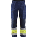 Blaklader High Vis Stretch Work Trousers, Navy Blue/ Yellow