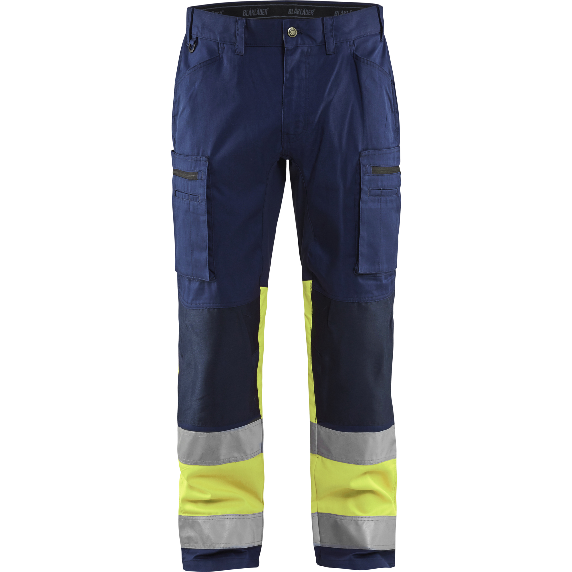 Blaklader High Vis Stretch Work Trousers, Navy Blue/ Yellow