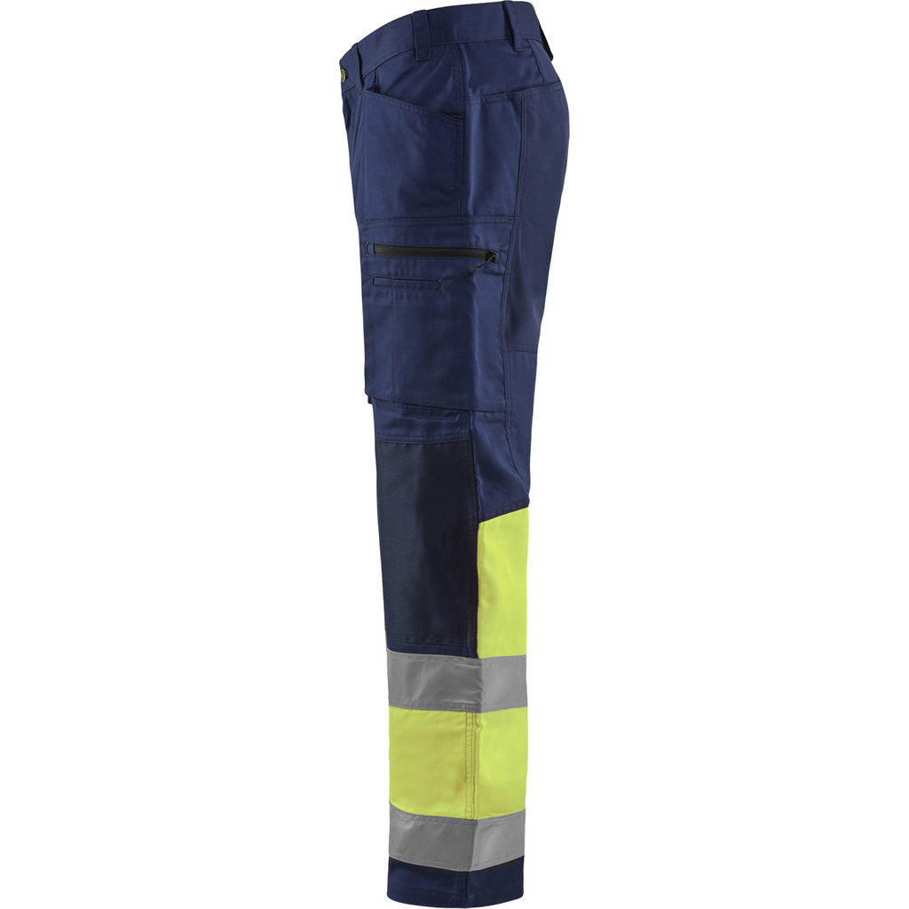 Blaklader High Vis Stretch Work Trousers, Navy Blue/ Yellow (3)