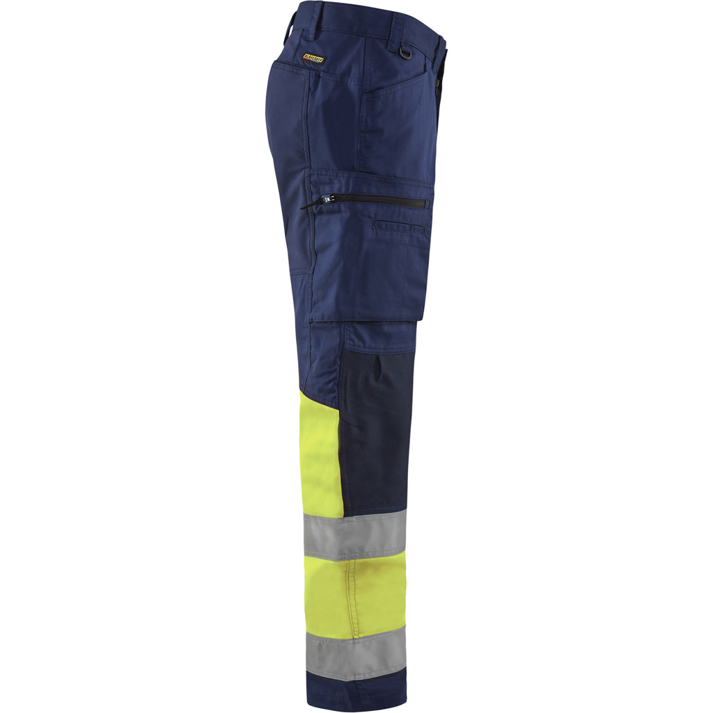 Blaklader High Vis Stretch Work Trousers, Navy Blue/ Yellow (2)