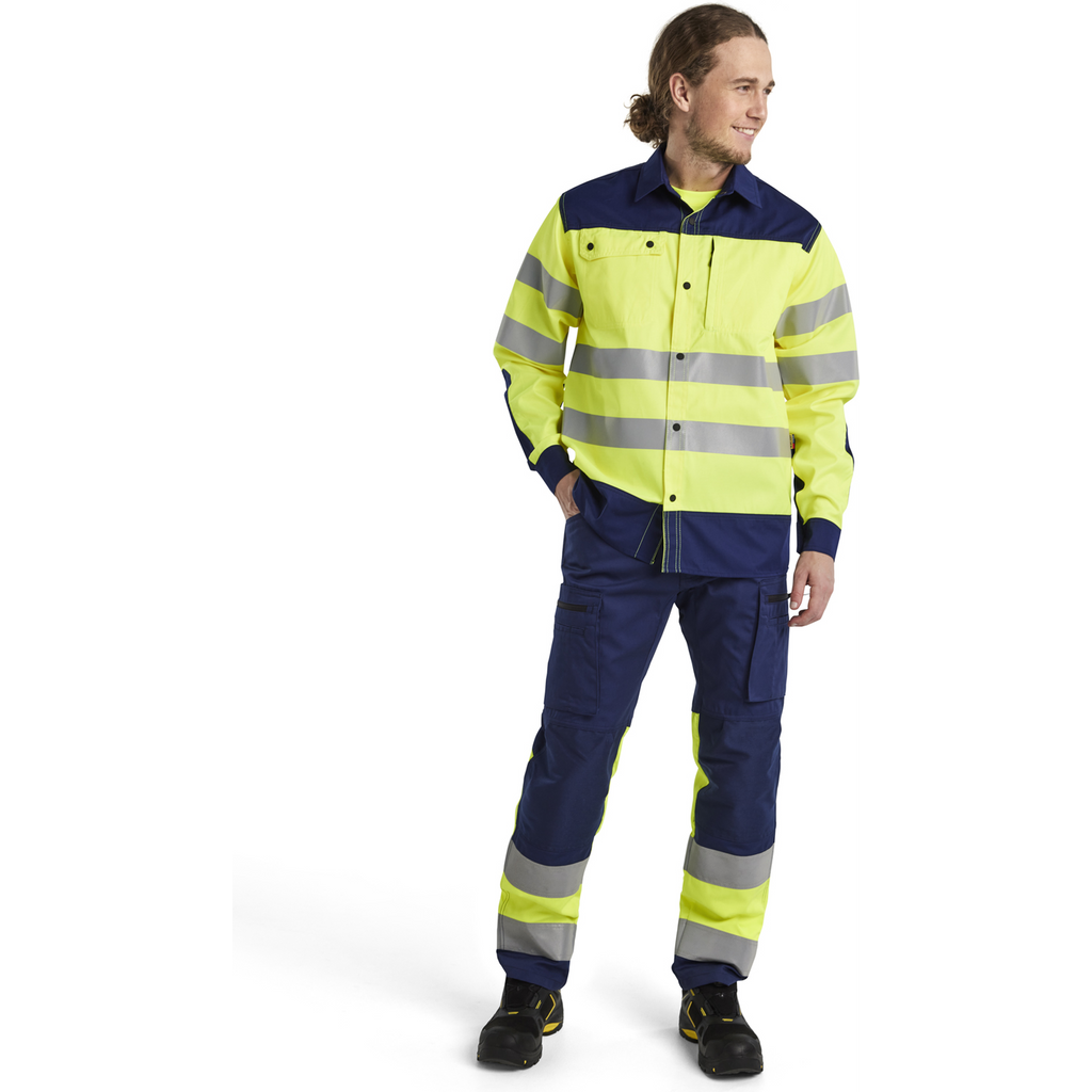 Blaklader High Vis Stretch Work Trousers, Navy Blue/ Yellow (5)