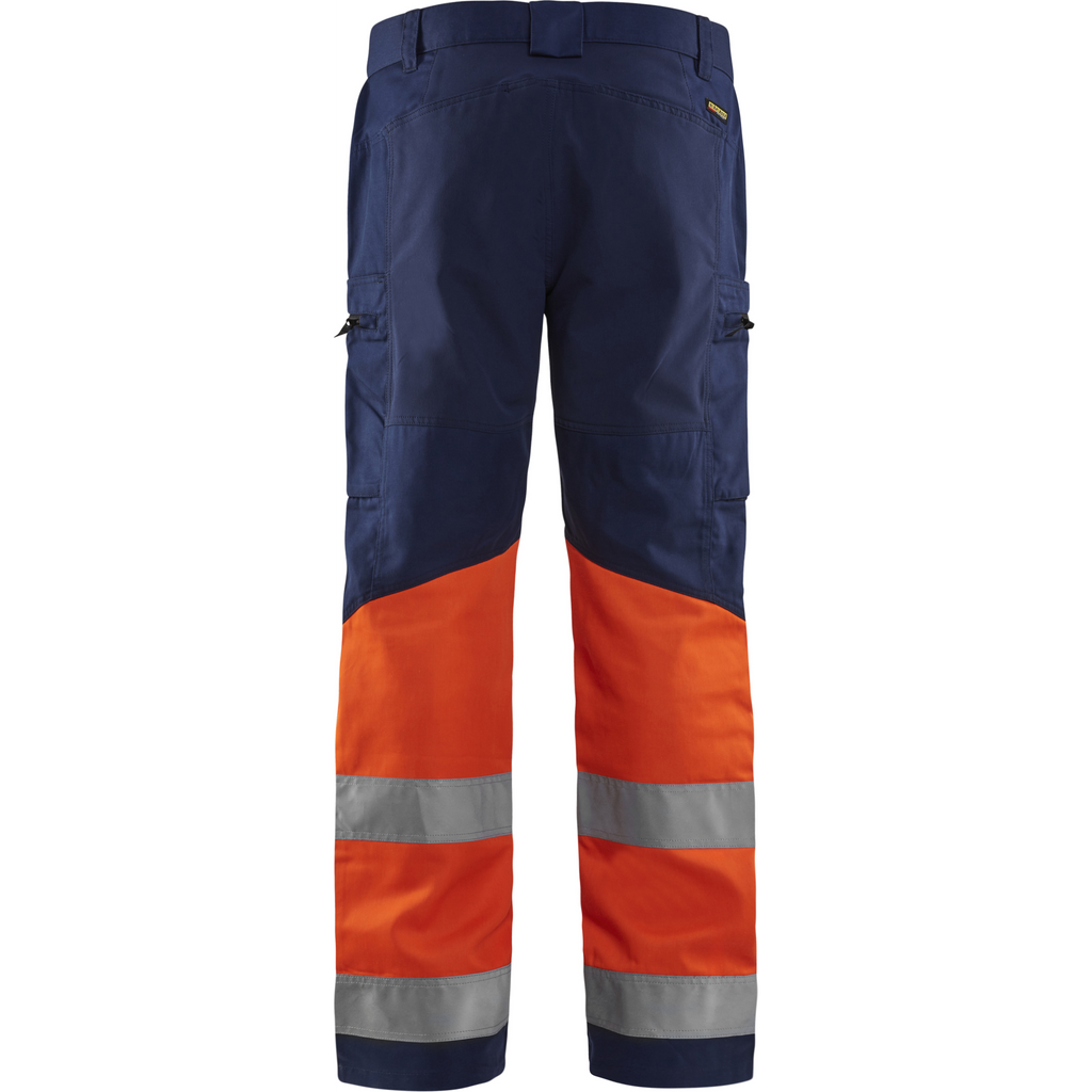 Blaklader High Vis Stretch Work Trousers, Navy Blue/Orange (4)
