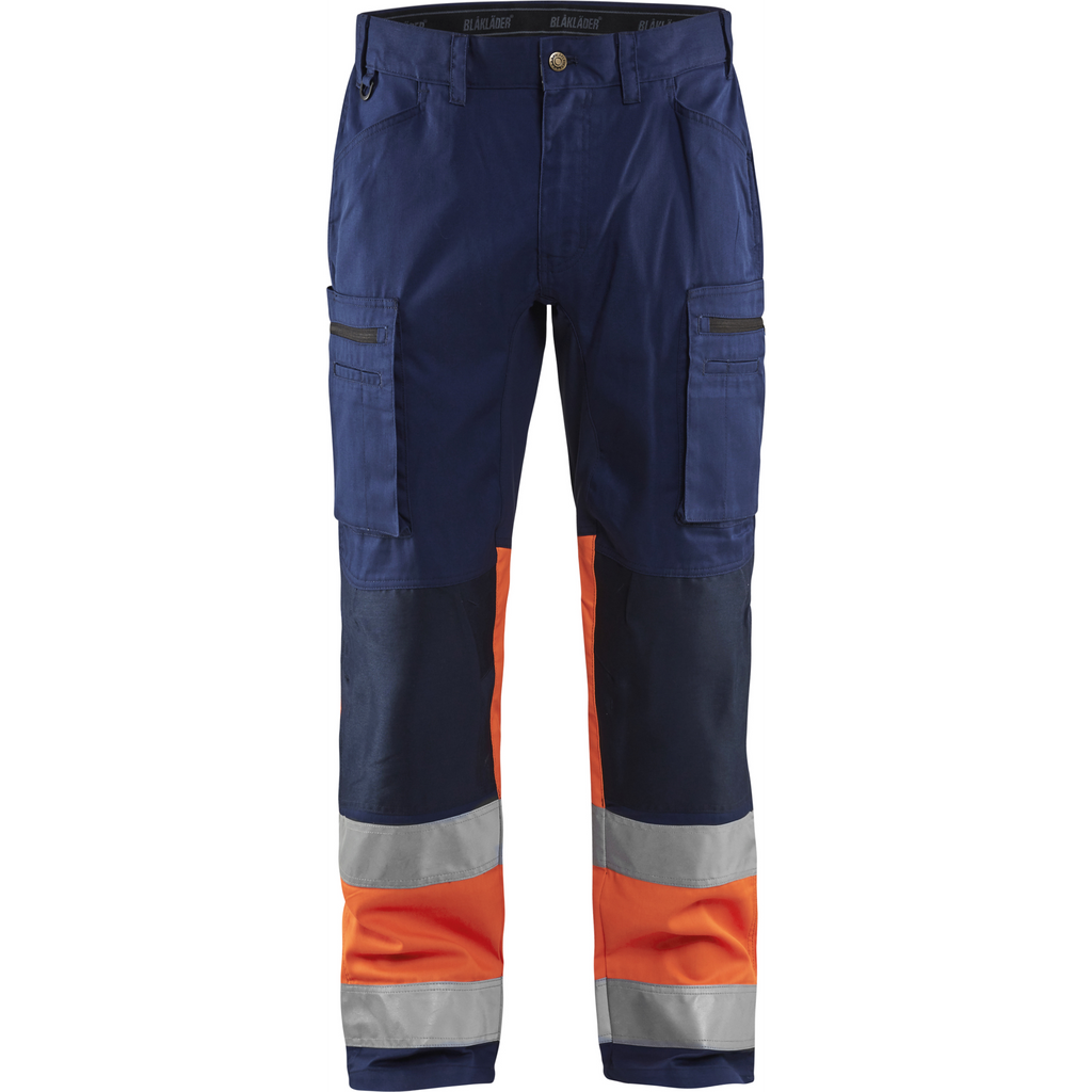Blaklader High Vis Stretch Work Trousers, Navy Blue/Orange