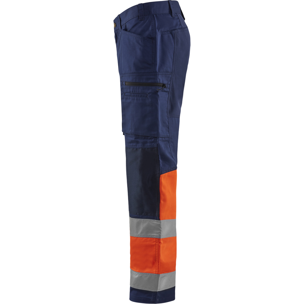 Blaklader High Vis Stretch Work Trousers, Navy Blue/Orange (3)