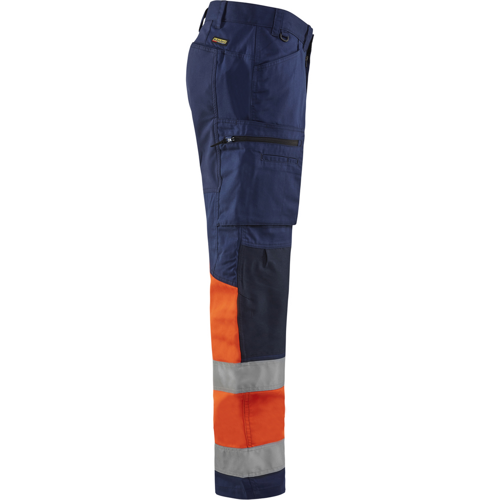 Blaklader High Vis Stretch Work Trousers, Navy Blue/Orange (2)