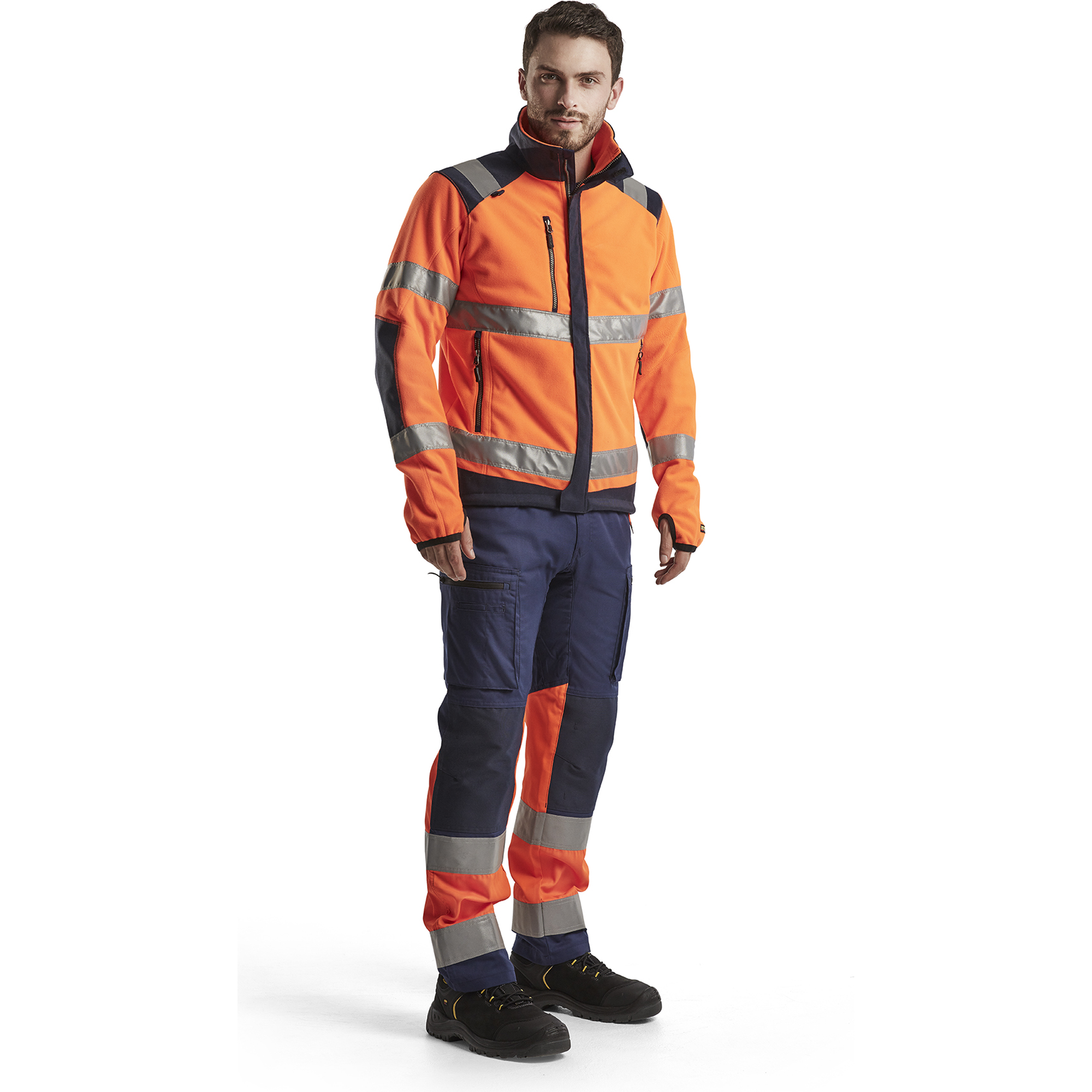 Blaklader High Vis Stretch Work Trousers, Navy Blue/Orange (5)