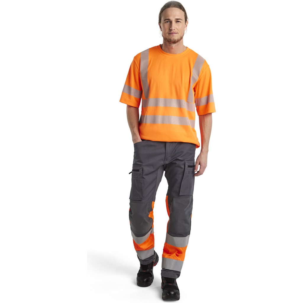 Blaklader High Vis Stretch Work Trousers, Mid Grey/Orange (5)