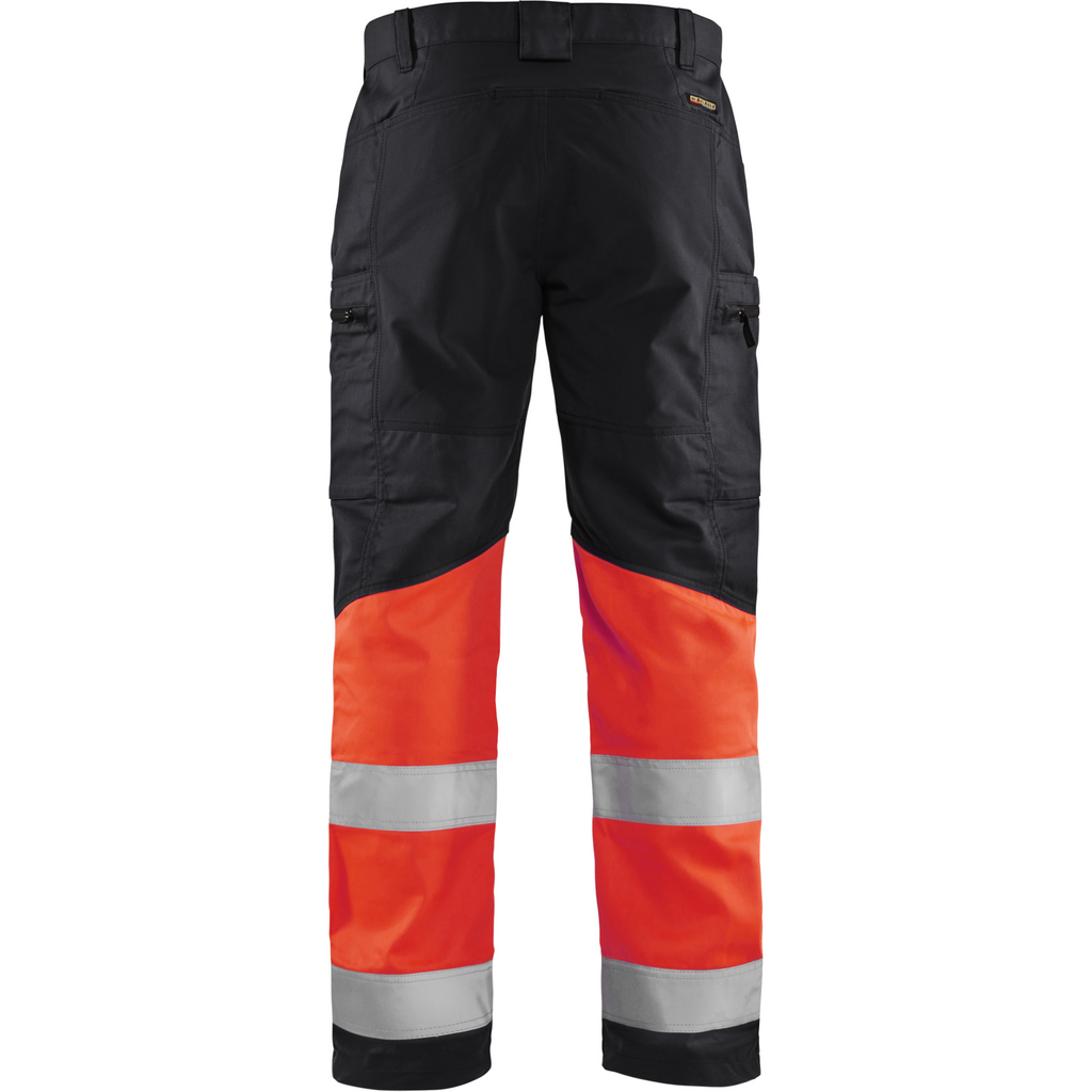 Blaklader High Vis Stretch Work Trousers, Black/High Vis Red (4)