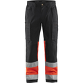 Blaklader High Vis Stretch Work Trousers, Black/High Vis Red