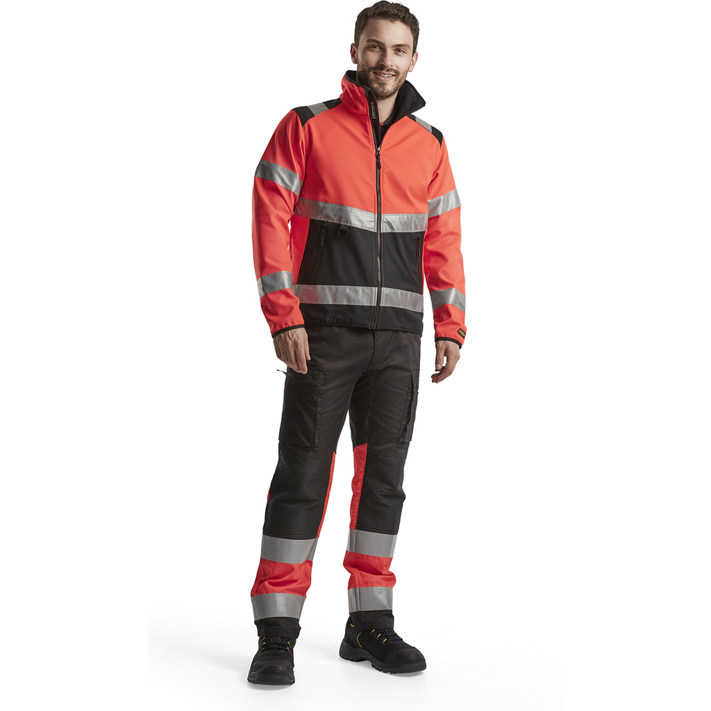 Blaklader High Vis Stretch Work Trousers, Black/High Vis Red (5)