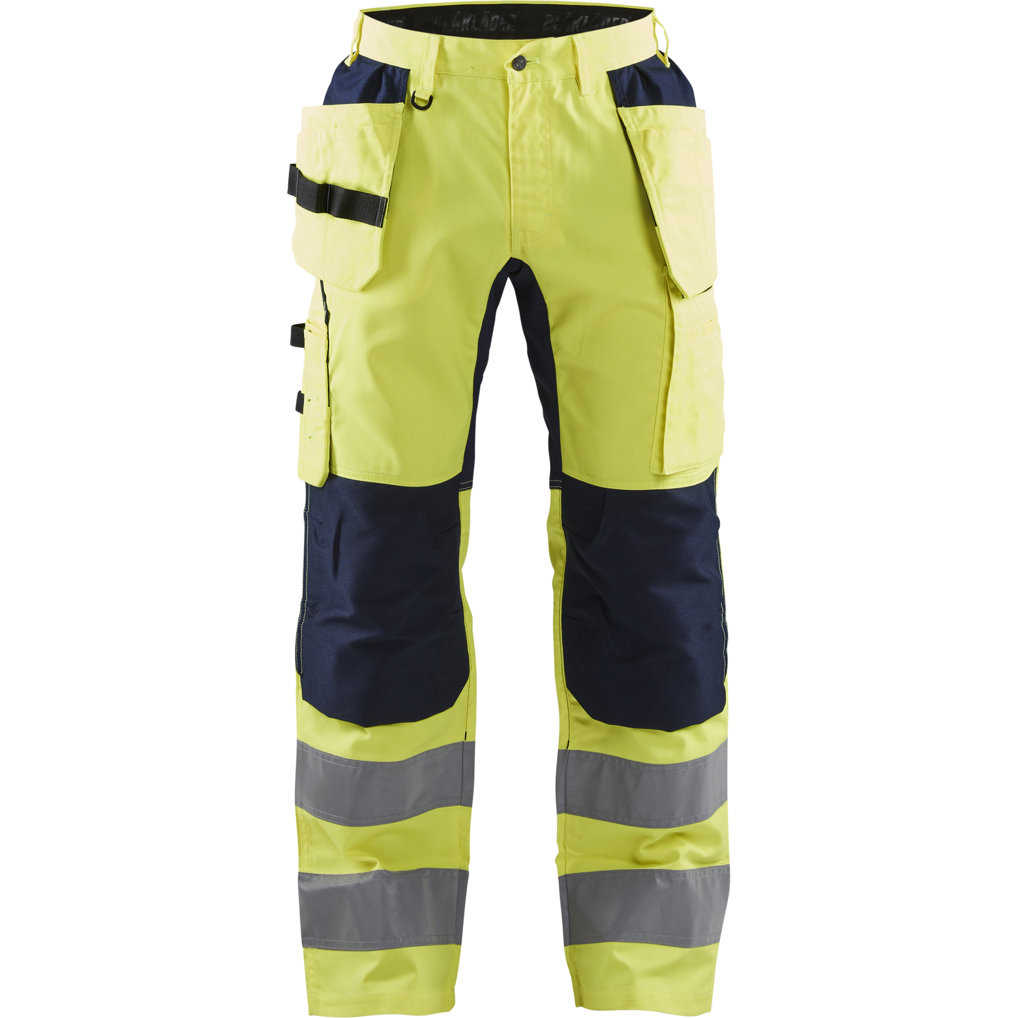 Blaklader High Vis Stretch Work Trousers, Yellow/Navy Blue