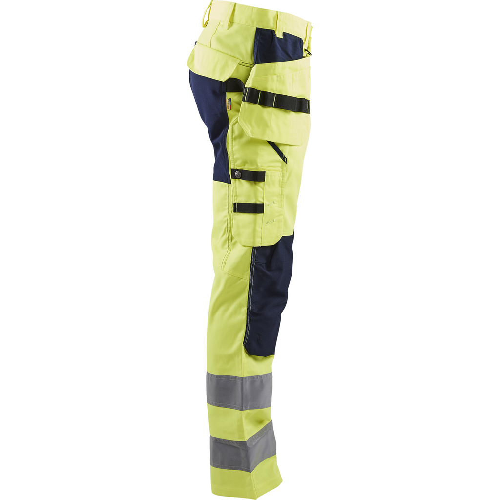 Blaklader High Vis Stretch Work Trousers, Yellow/Navy Blue (2)