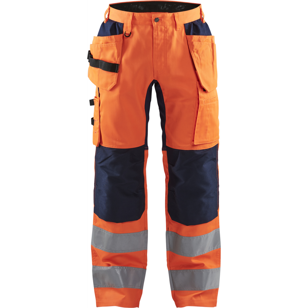 Blaklader High Vis Stretch Work Trousers, Orange/Navy Blue