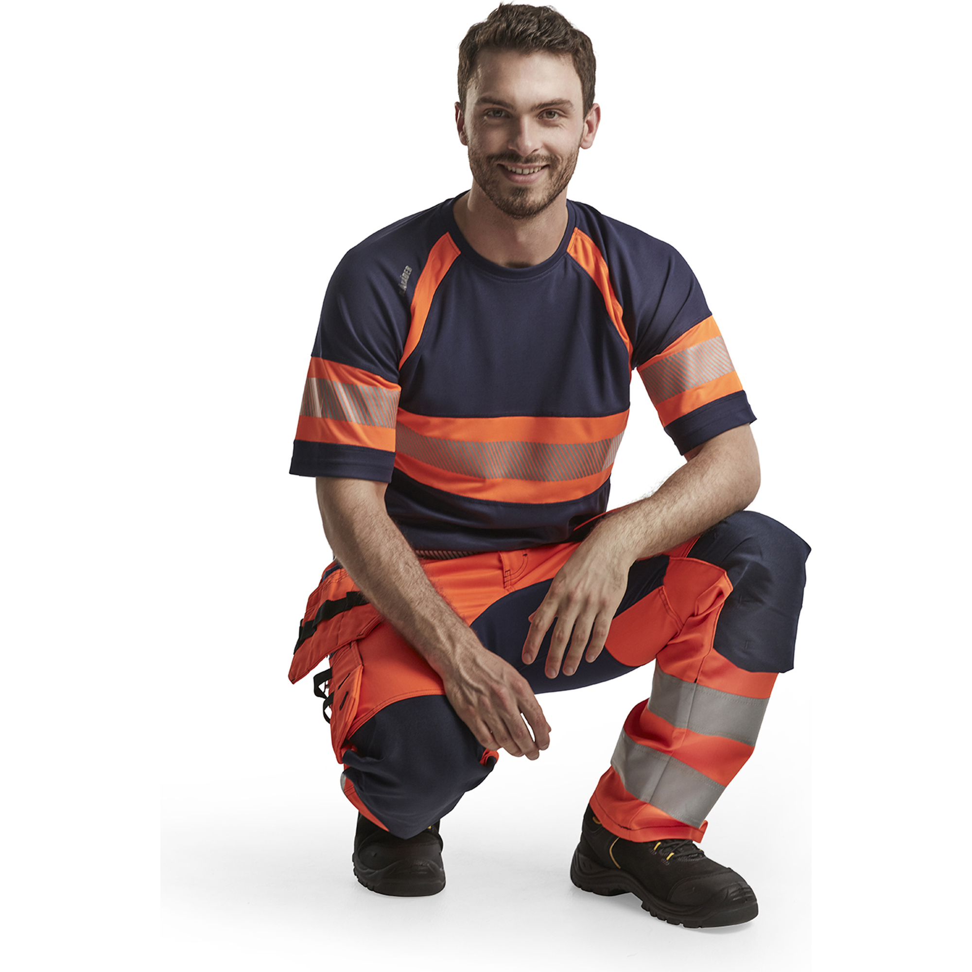 Blaklader High Vis Stretch Work Trousers, Orange/Navy Blue (5)