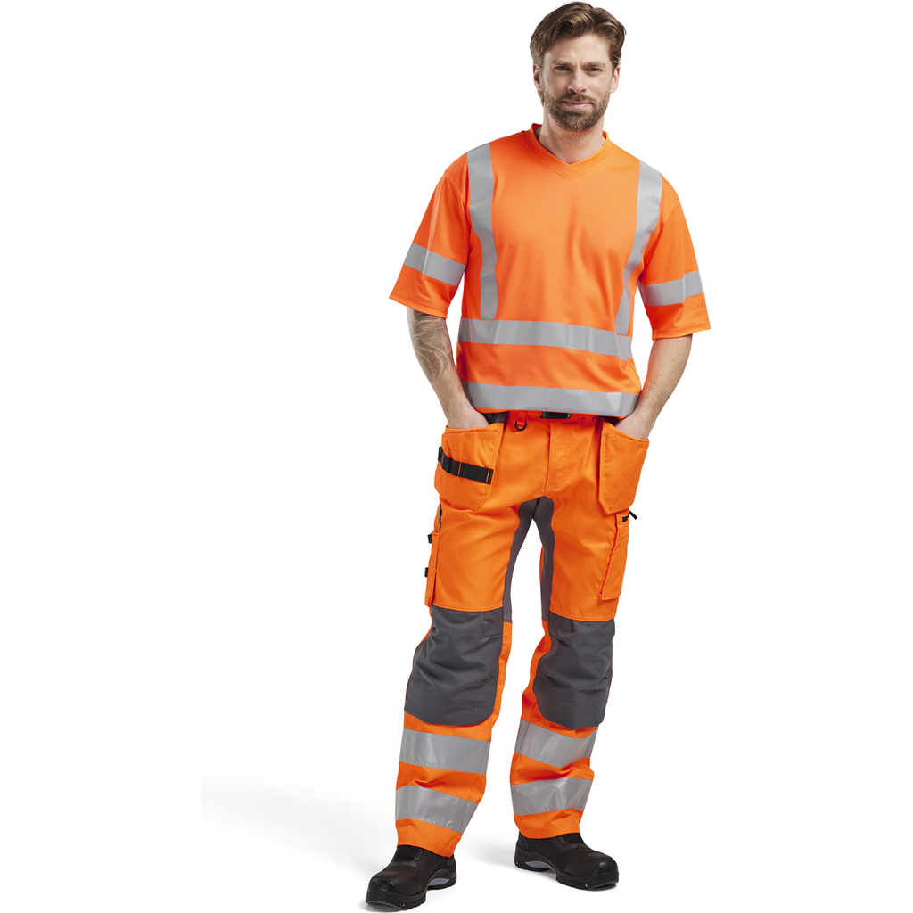 Blaklader High Vis Stretch Work Trousers, Orange/Medium Grey (4)