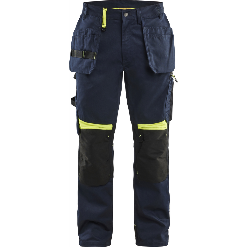 Blaklader Craftsman Work Trousers, Dark Navy/Yellow