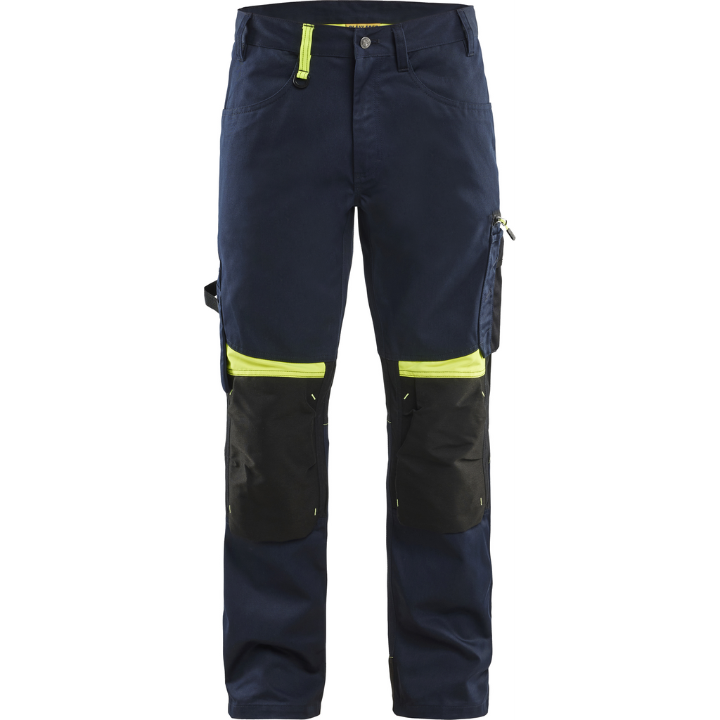 Blaklader Craftsman Work Trousers, Dark Navy/Yellow