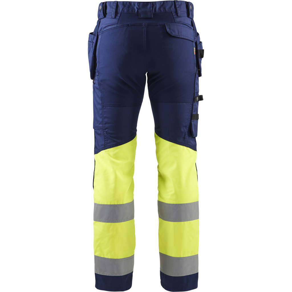 Blaklader High Vis Stretch Work Trousers, Navy Blue/ Yellow (4)