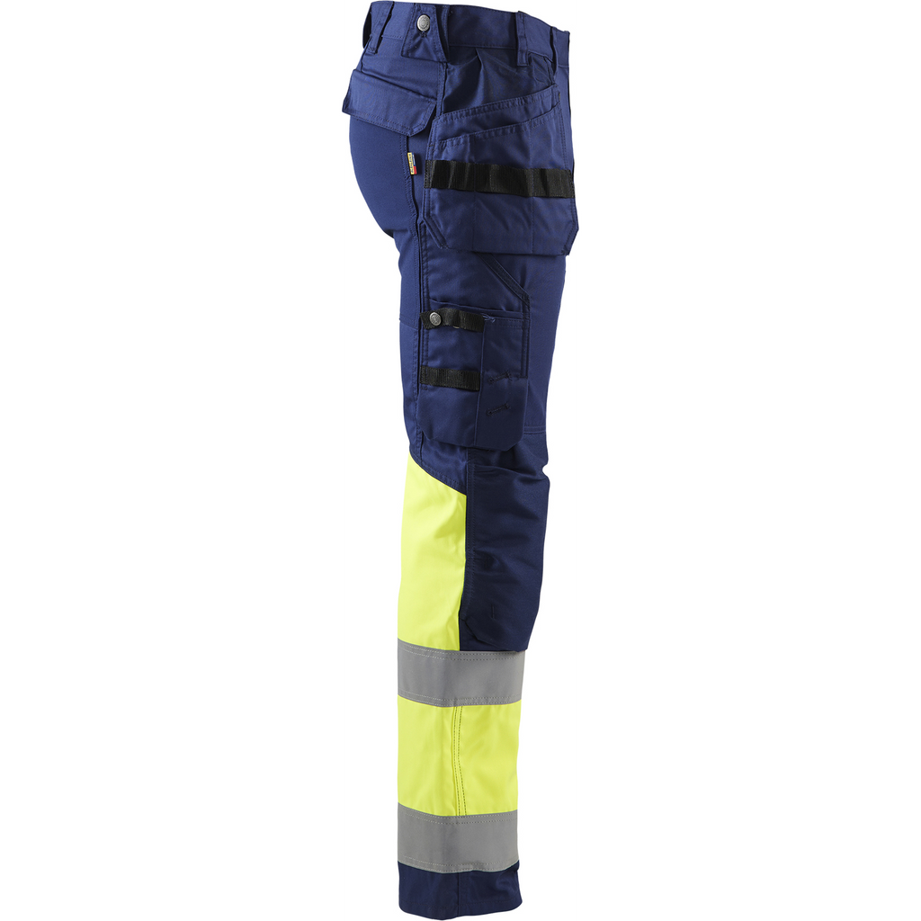 Blaklader High Vis Stretch Work Trousers, Navy Blue/ Yellow (2)