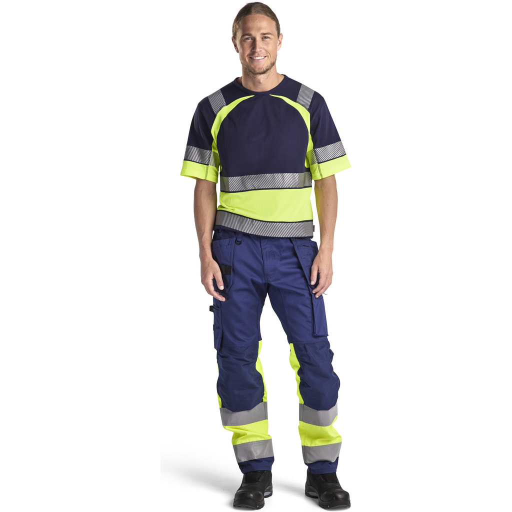 Blaklader High Vis Stretch Work Trousers, Navy Blue/ Yellow (5)