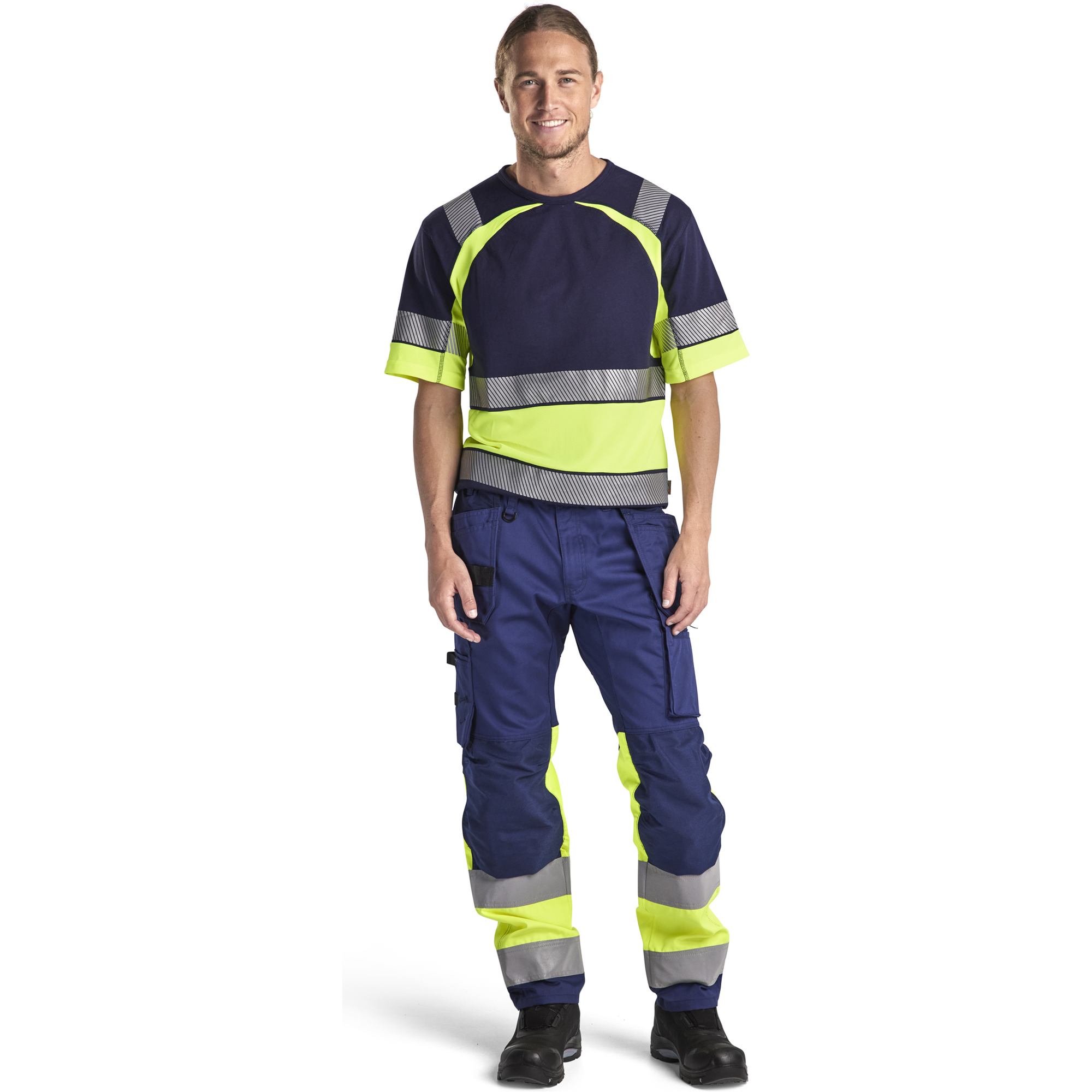 Blaklader High Vis Stretch Work Trousers, Navy Blue/ Yellow (5)