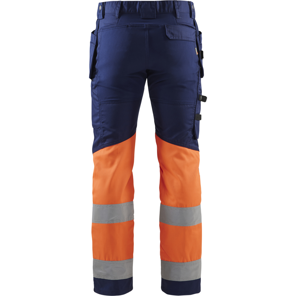 Blaklader High Vis Stretch Work Trousers, Navy Blue/Orange (4)