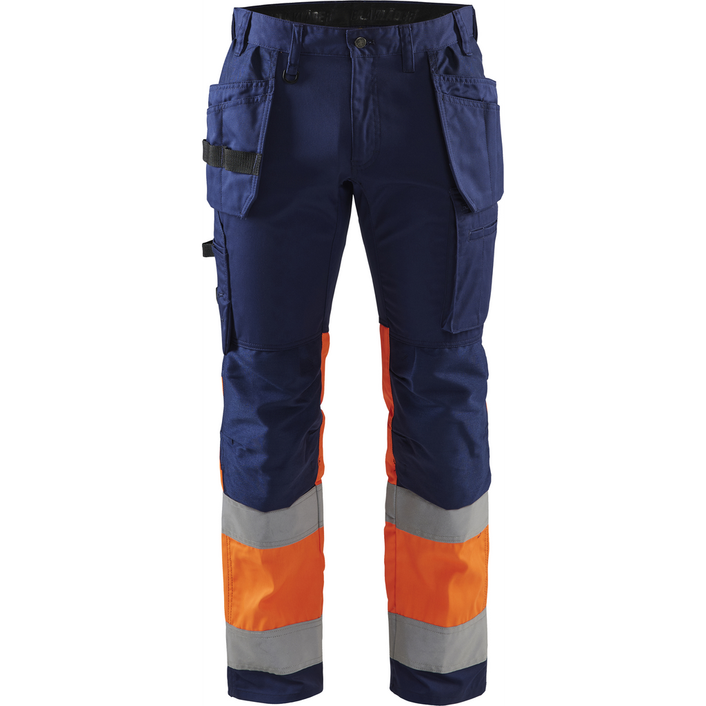Blaklader High Vis Stretch Work Trousers, Navy Blue/Orange
