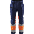 Blaklader High Vis Stretch Work Trousers, Navy Blue/Orange