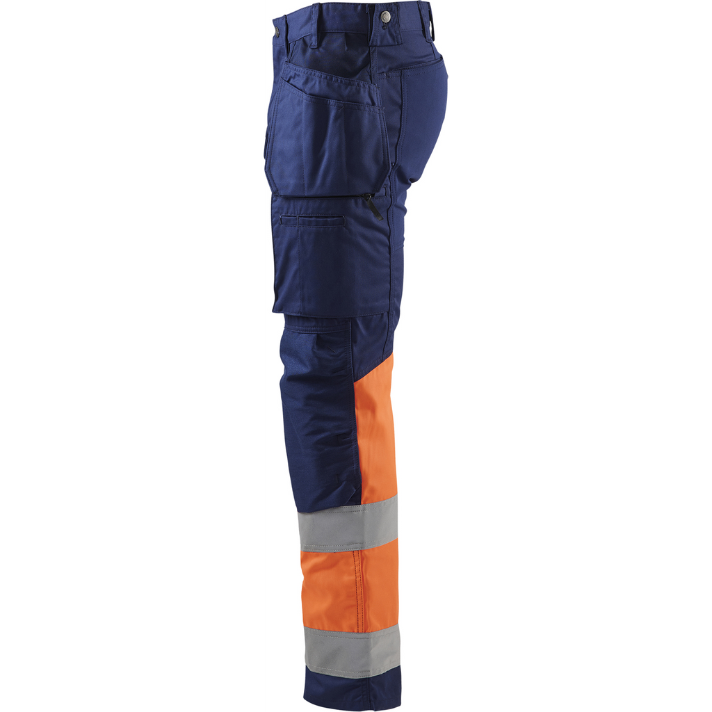 Blaklader High Vis Stretch Work Trousers, Navy Blue/Orange (3)
