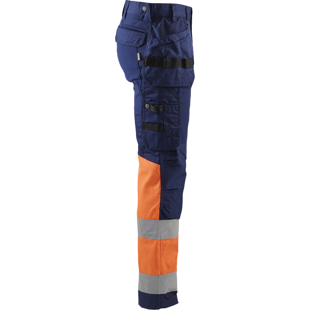 Blaklader High Vis Stretch Work Trousers, Navy Blue/Orange (2)