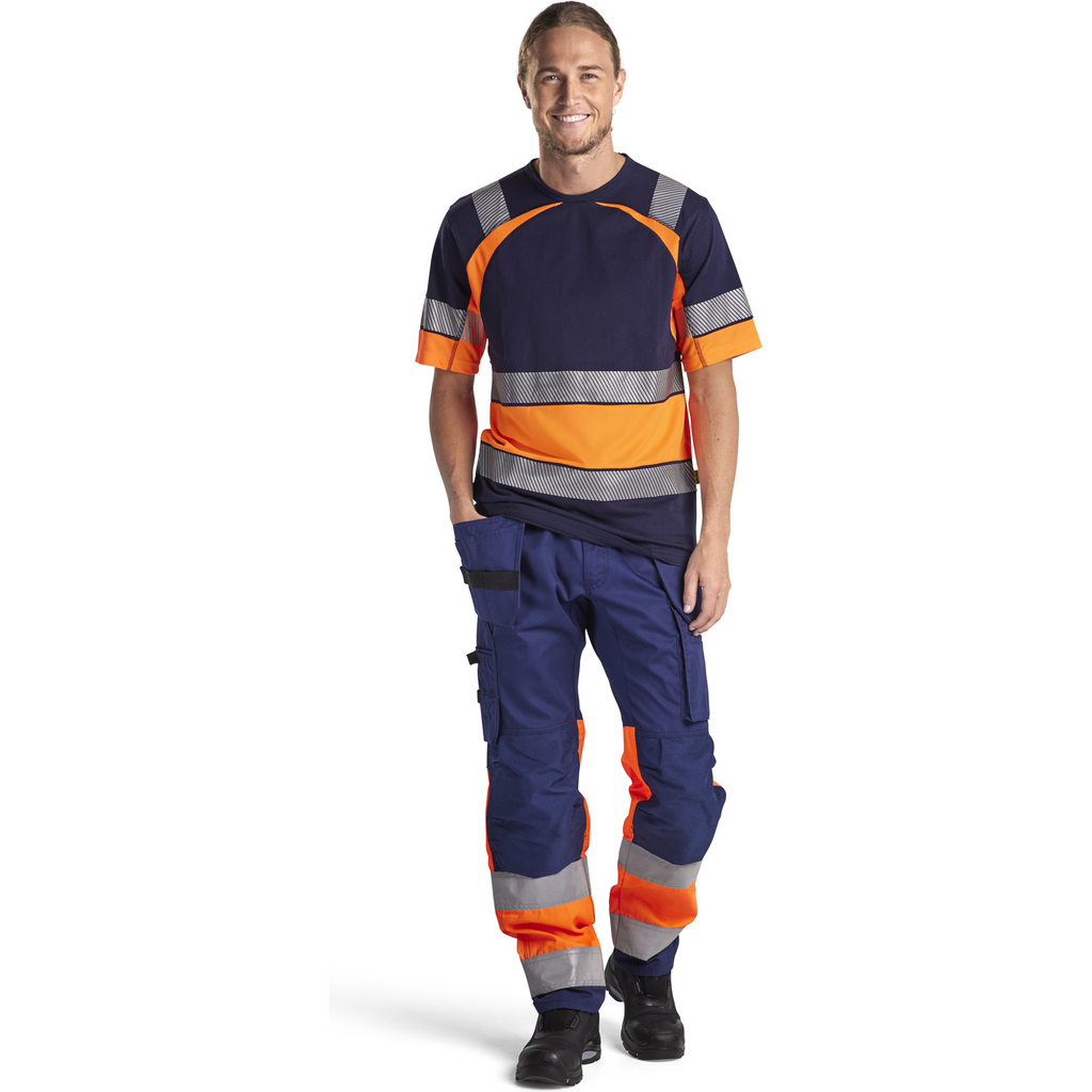 Blaklader High Vis Stretch Work Trousers, Navy Blue/Orange (5)