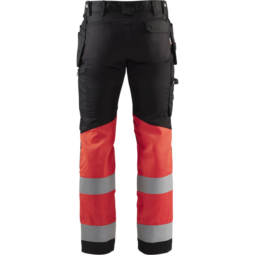 Blaklader High Vis Stretch Work Trousers, Black/High Vis Red (4)