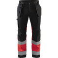Blaklader High Vis Stretch Work Trousers, Black/High Vis Red