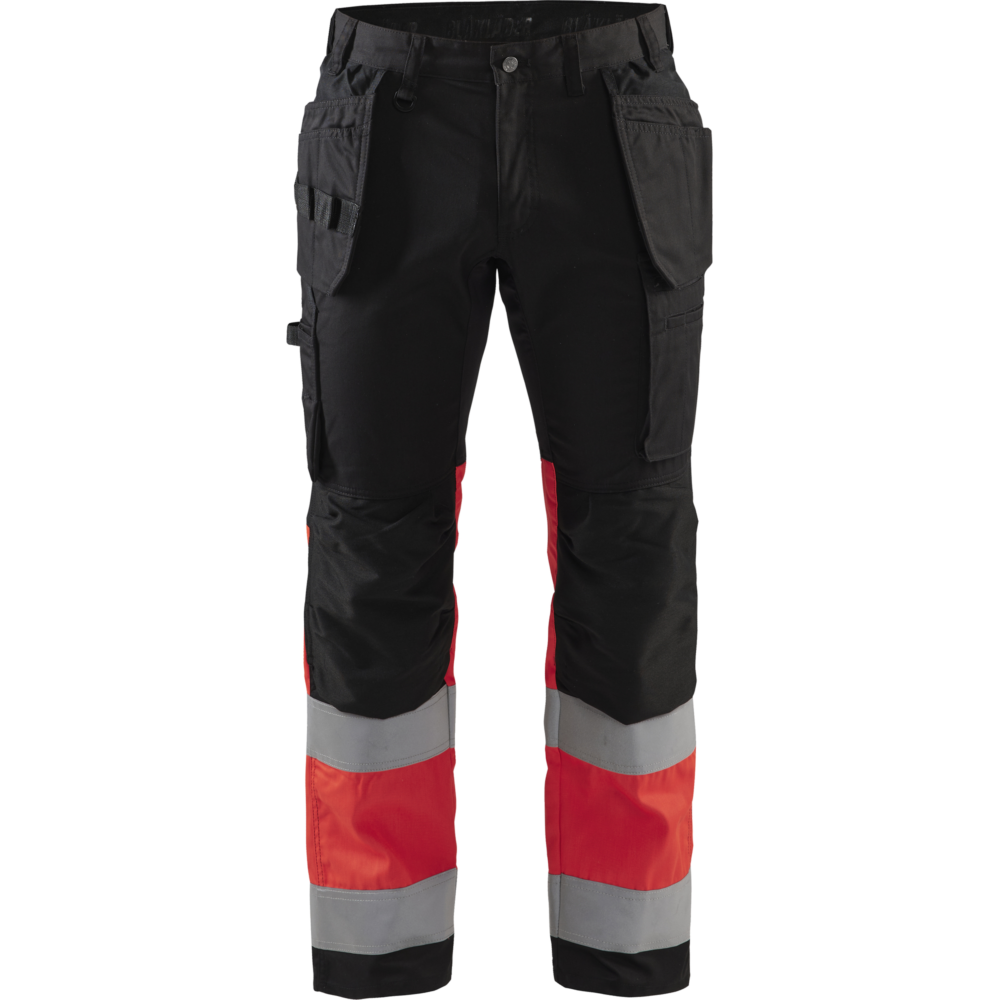 Blaklader High Vis Stretch Work Trousers, Black/High Vis Red