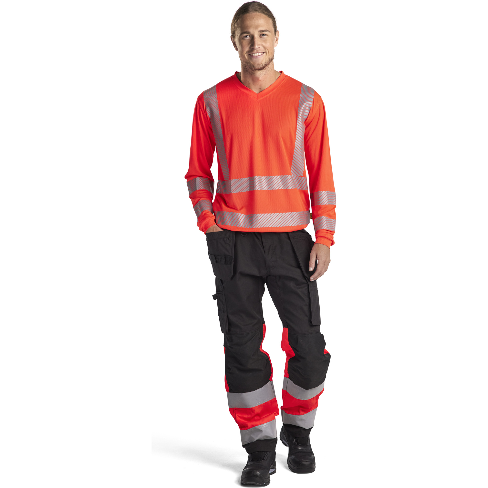 Blaklader High Vis Stretch Work Trousers, Black/High Vis Red (5)