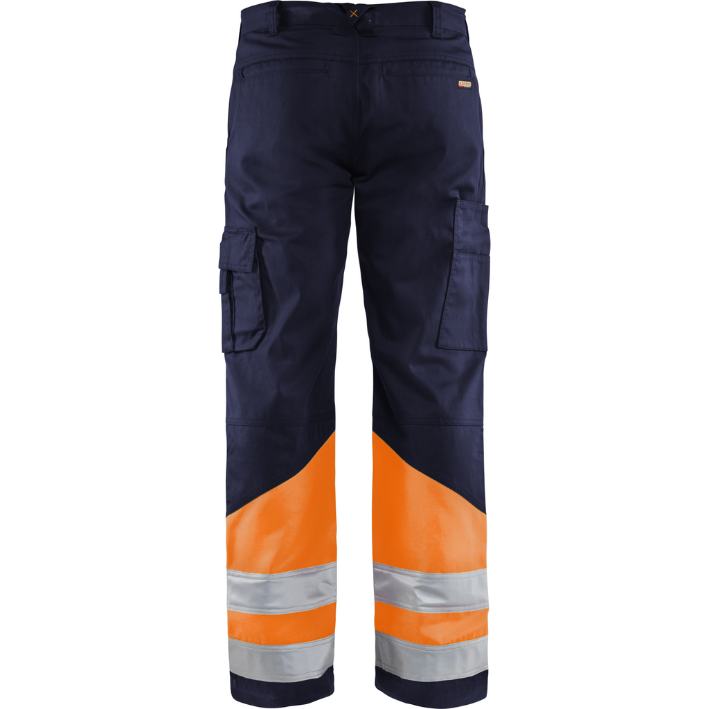Blaklader High Vis Work Trousers, Navy Blue/Orange (3)