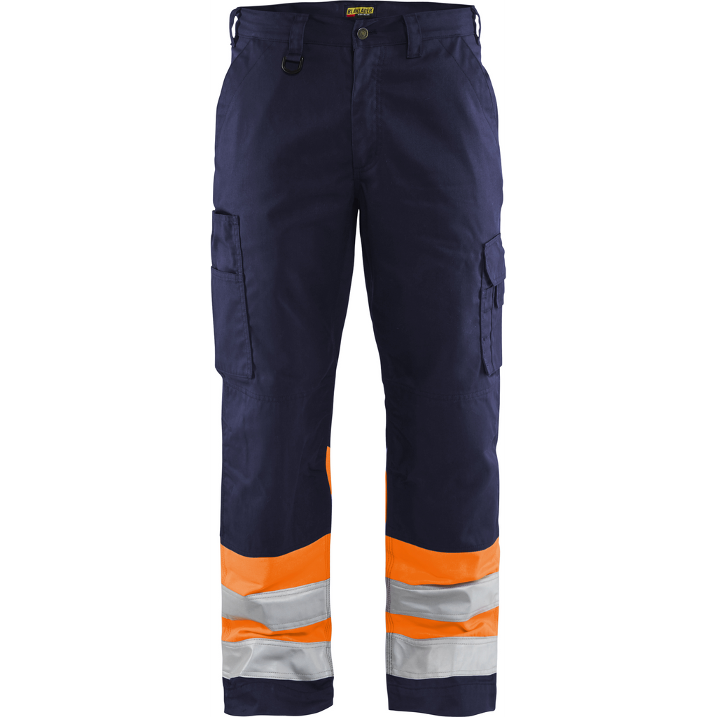 Blaklader High Vis Work Trousers, Navy Blue/Orange