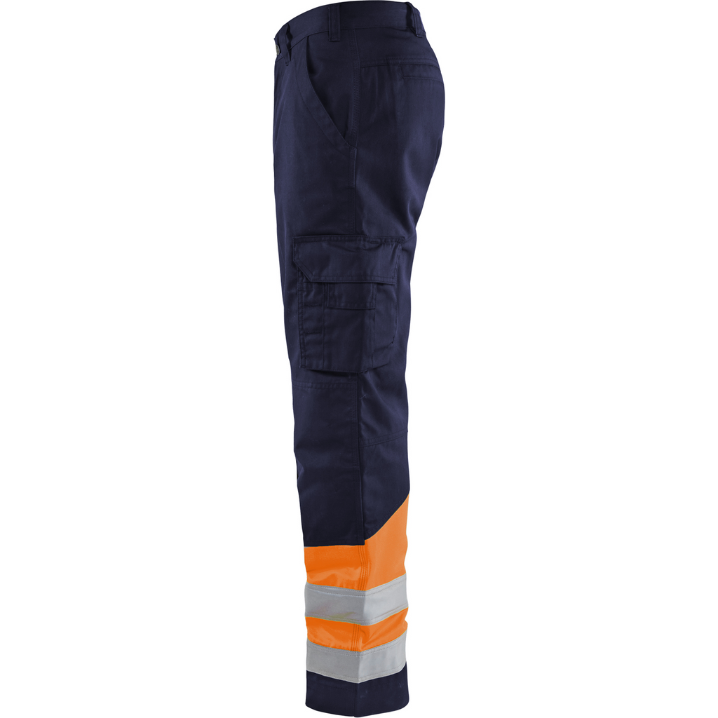 Blaklader High Vis Work Trousers, Navy Blue/Orange (2)