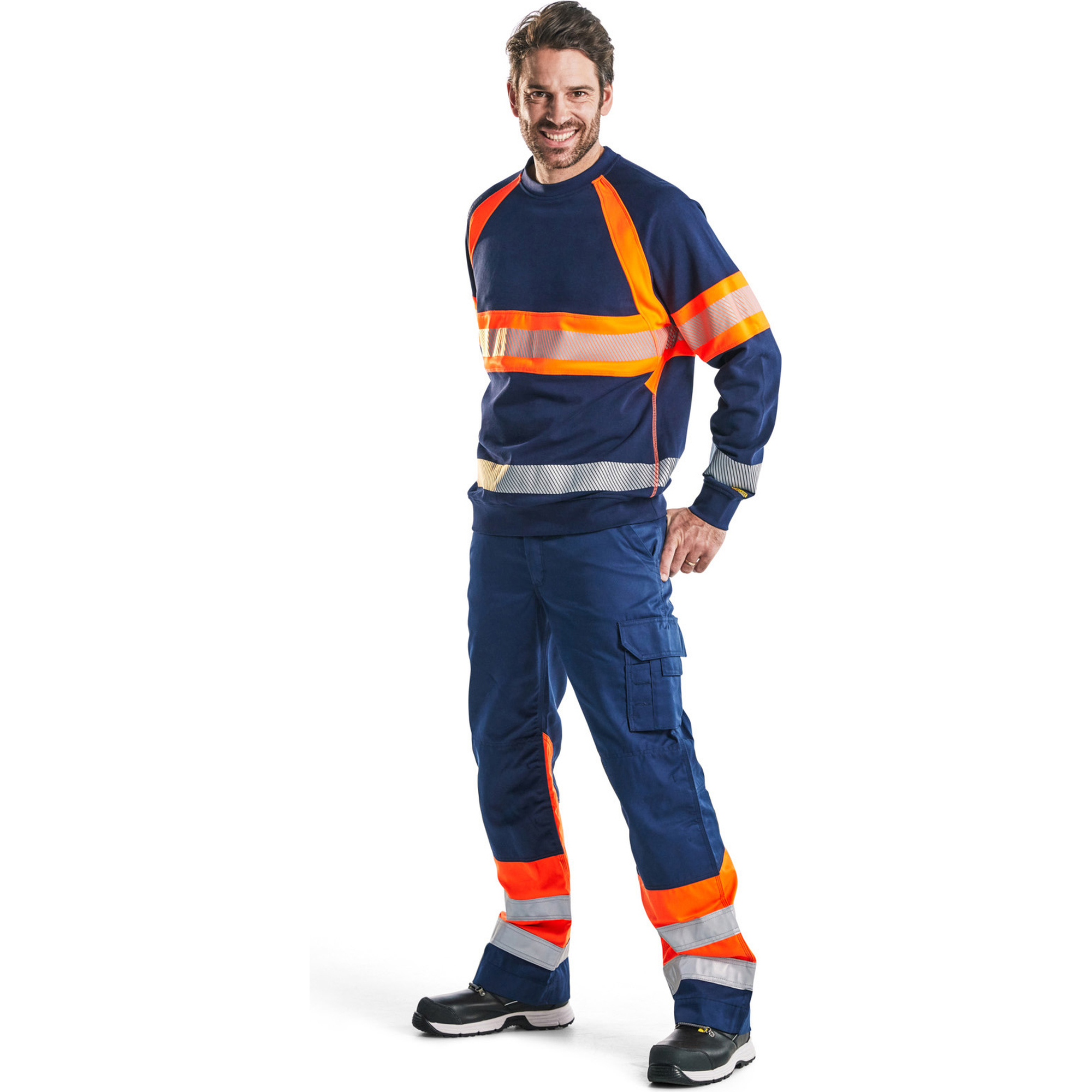 Blaklader High Vis Work Trousers, Navy Blue/Orange (5)