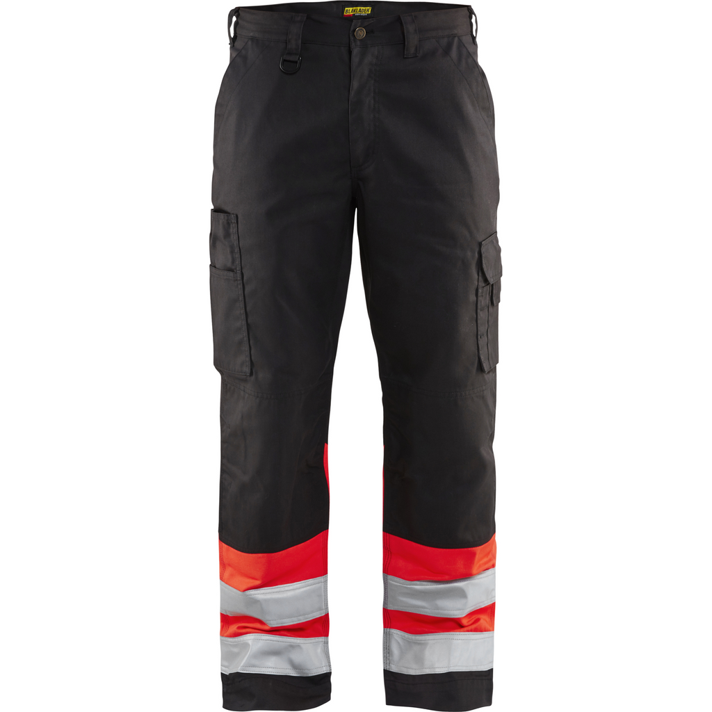 Blaklader High Vis Work Trousers, Black/High Vis Red