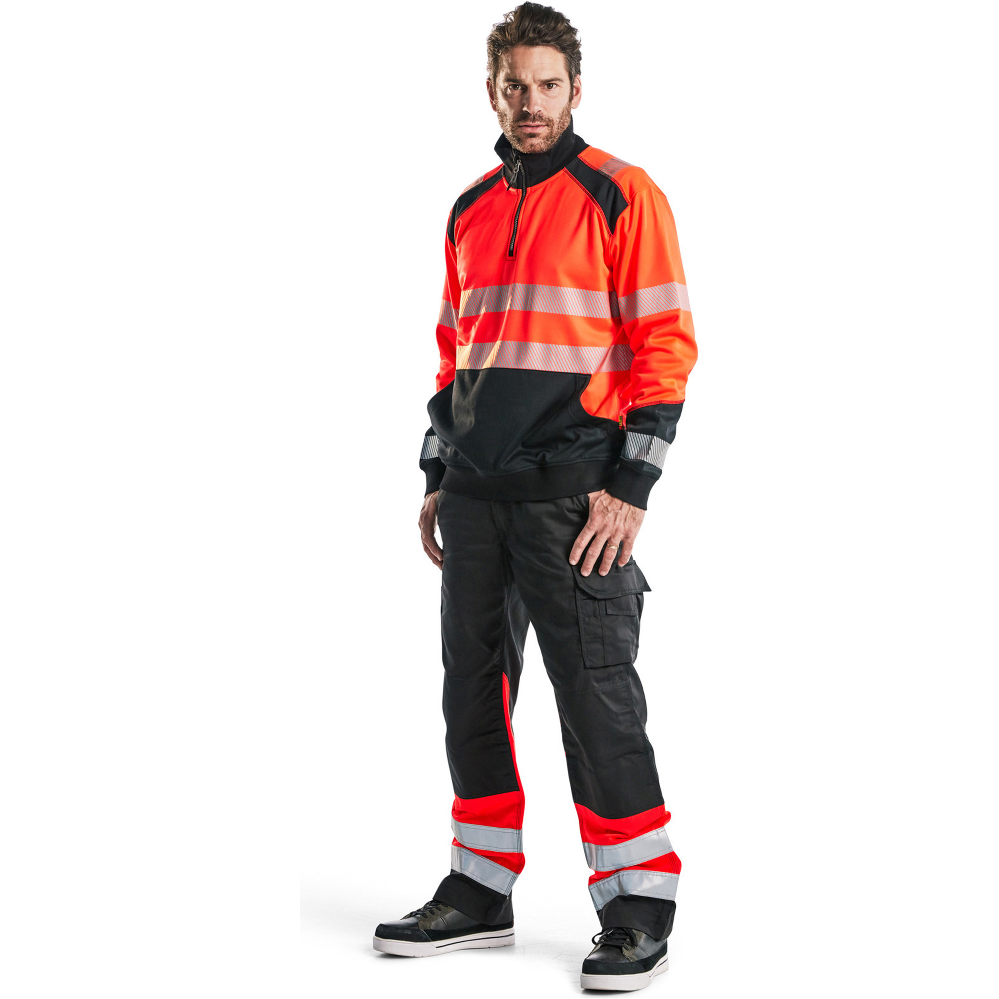 Blaklader High Vis Work Trousers, Black/High Vis Red (4)