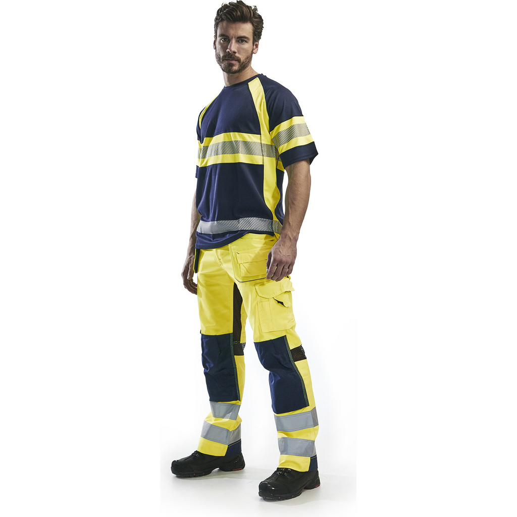 Blaklader High Vis Work Trousers with Ventilation Effect, Yellow/Navy Blue (5)