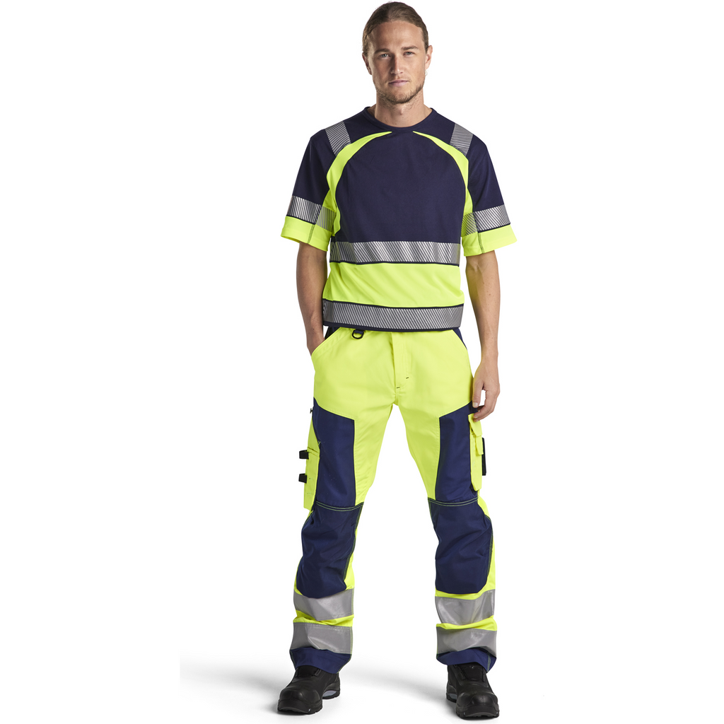 Blaklader High Vis Work Trousers, Yellow/Navy Blue (5)