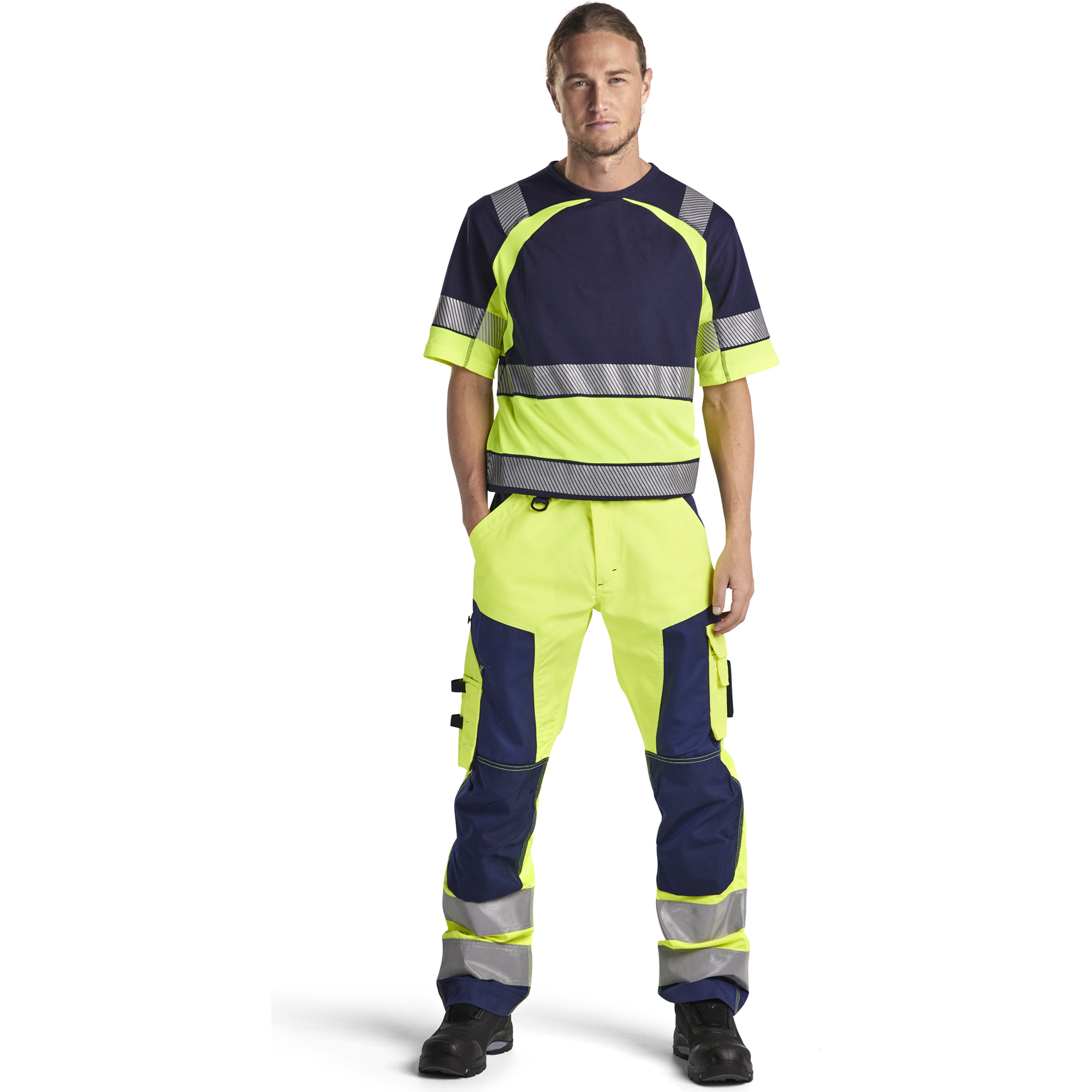 Blaklader High Vis Work Trousers, Yellow/Navy Blue (5)
