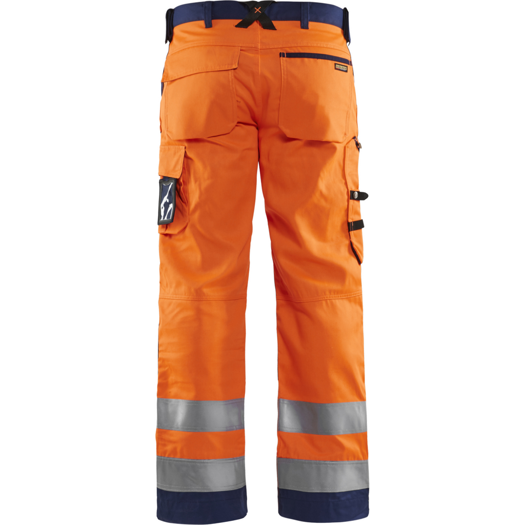 Blaklader High Vis Work Trousers, Orange/Navy Blue (3)