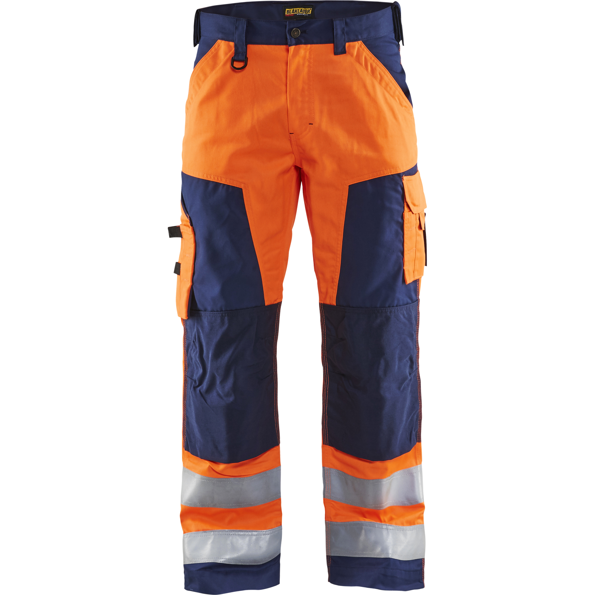 Blaklader High Vis Work Trousers, Orange/Navy Blue