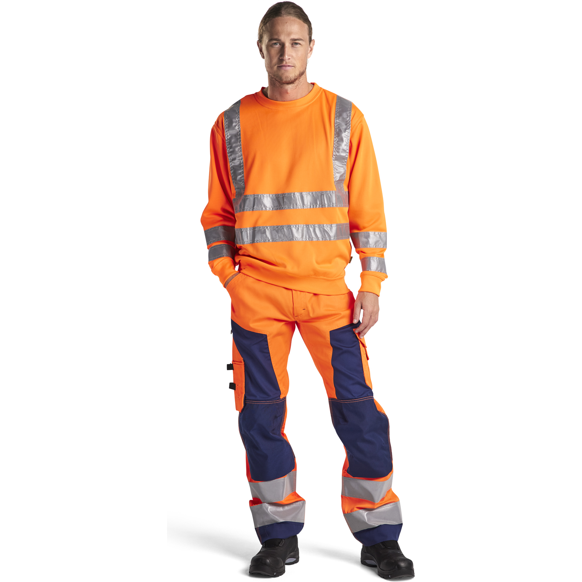 Blaklader High Vis Work Trousers, Orange/Navy Blue (4)